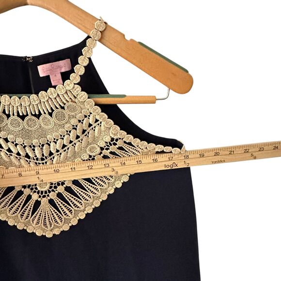 Lilly Pulitzer Navy Blue Silver Lace Embroidered Sleeveless Short Shift Dress 4 - Picture 5 of 7